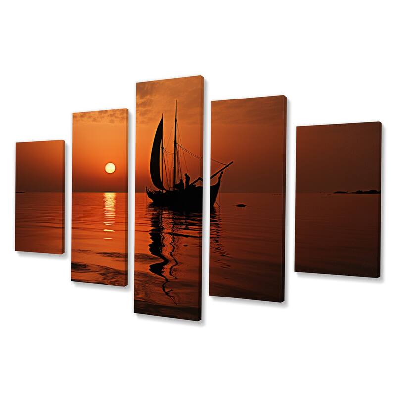 Designart "Sail Boat At Sunset I" Nautical & Beach Multipanel Canvas